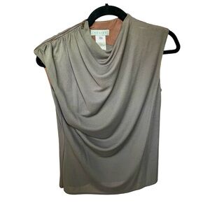 DESIGNER Celine - Dark Taupe Green-Brown Draped Top with Shoulder Zipper, Size S